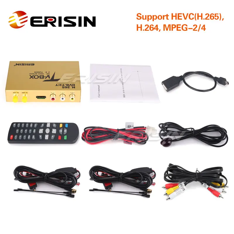 Erisin ES338 автомобильный мобильный цифровой HDTV DVB-T2 приемник HEVC H.265 H.264 HDMI USB 160 км/ч