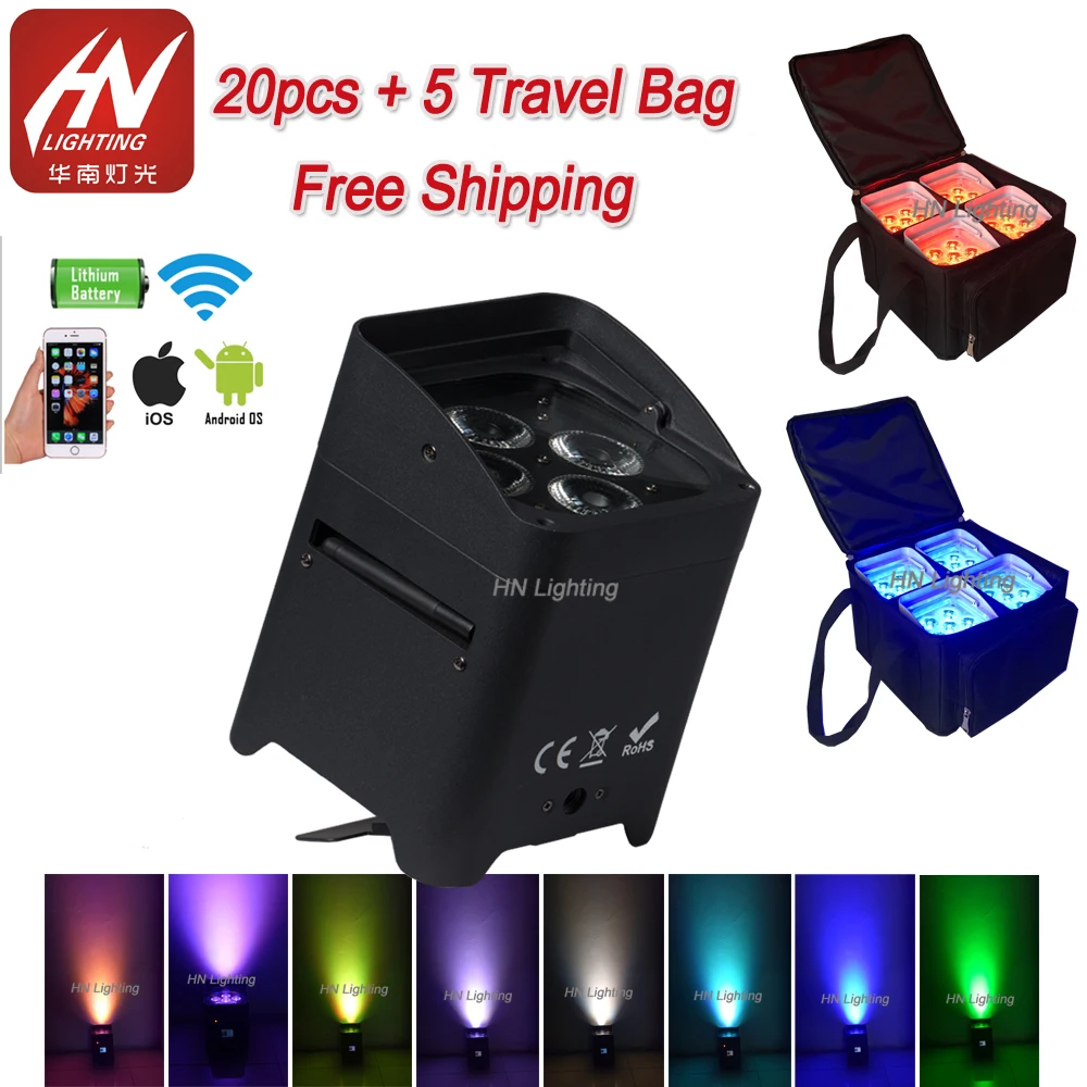 20 шт. диско DJ Par Light 4*18 Вт RGBWA + UV 6IN1 Can Беспроводное управление Wi-Fi питание от