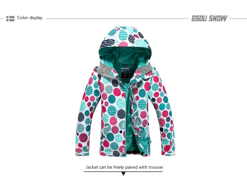 GSOU SNOW Wave Point Women's Ski Suit Winter Windproof Waterproof Thick Warm Wear-resistant Ski Jacket+Ski Pants