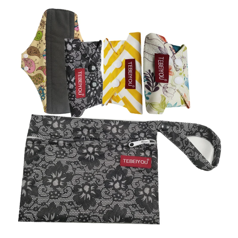 

Mama Cloth Menstrual Pads Reusable Cloth Pads Washable Cloth Sanitary Pads 4PCS With 1 Wet Bag