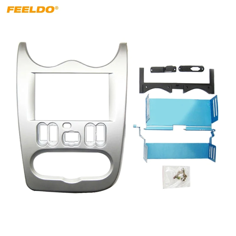 

FEELDO Car 2 DIN Stereo Fascia Plate Panel Frame For Renault Logan 2010-2013 Radio Dash Frame Trim Mount Kit #5210