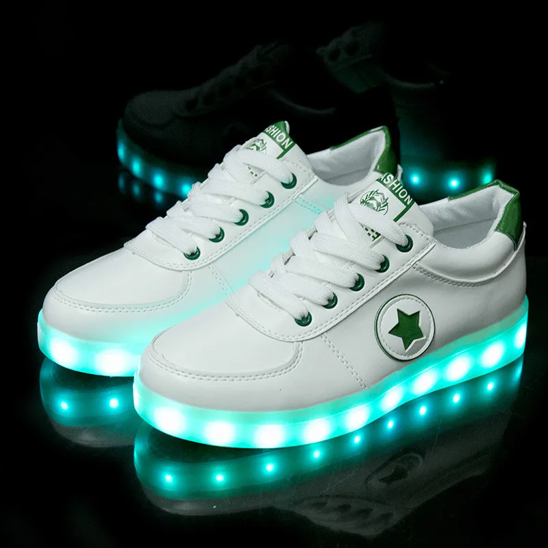 Детская светодио дный обувь, светящиеся Яркие кроссовки на плоской подошве для взрослых, мужчин и женщин, USB зарядка, светящаяся обувь для мальчиков и девочек - Цвет: Green Pentagram
