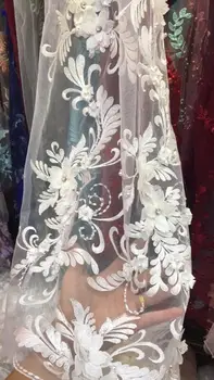 

High Quality J-5297 Embroidery African Nigerian Lace Fabric with beads and stones French Net Tulle Lace Fabric For party Dress