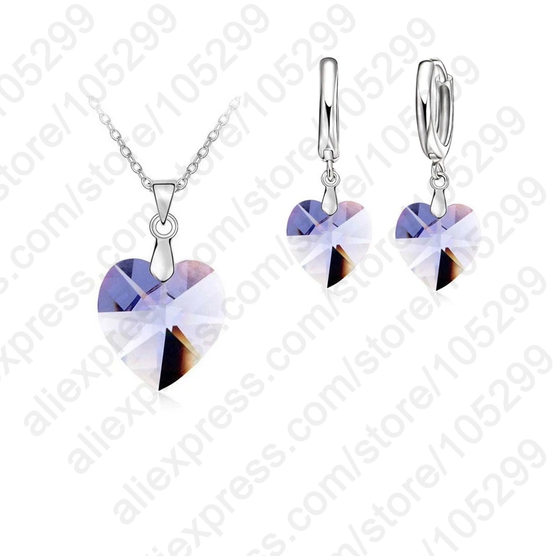 One-Set-Austrian-Crystal-925-Sterling-Silver-Jewelry-Heart-Pendant-Necklaces-Lever-Back-Earrings-Woman-Accessories (1)