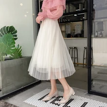 Модные сетчатые принцессы юбка миди элегантный Офисные женские туфли сарафан feminina Пастель Для женщин Юбки для женщин темперамент классической приталенное Jupe