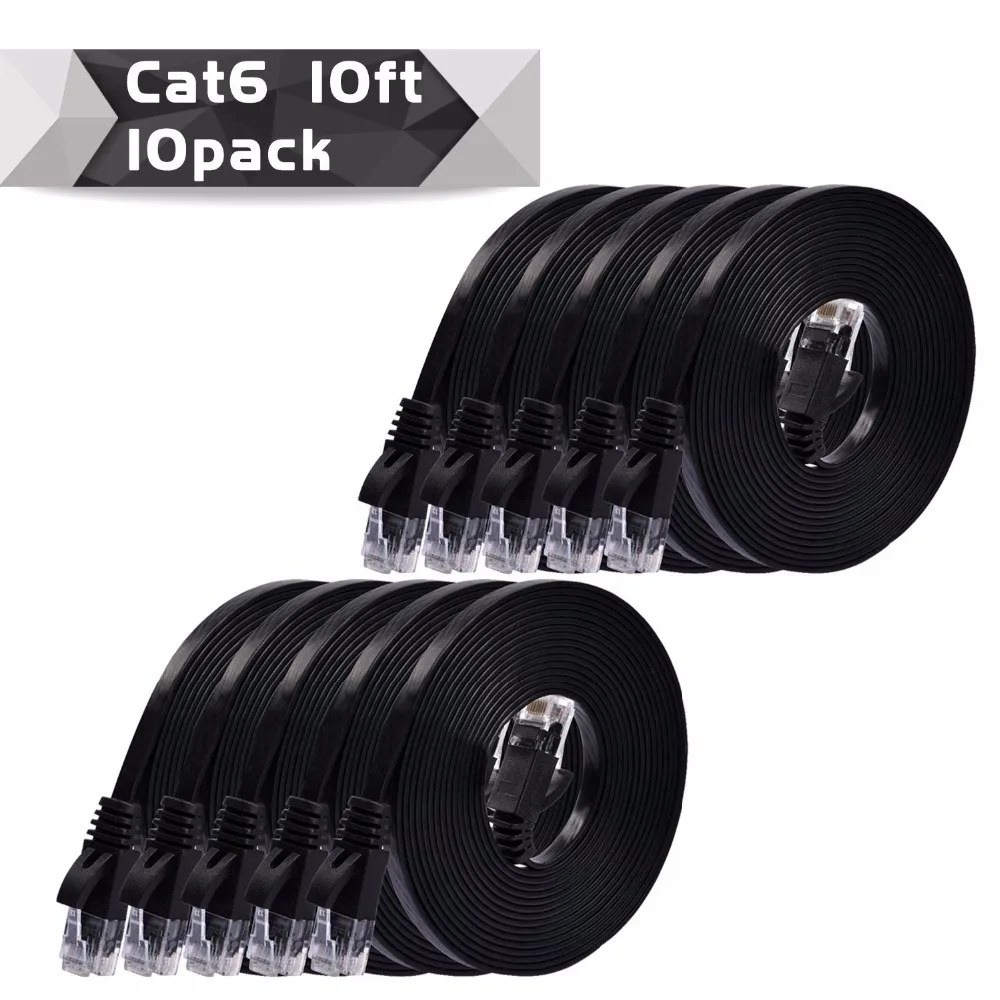 10 paquetes de 0,25 m,50cm,1m,2m,3m,5m,10mblack/white color CAT6 Cable