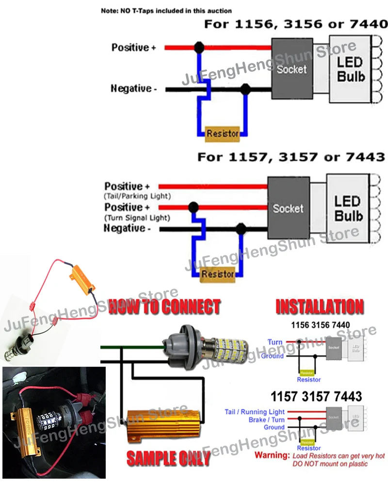 50W Load Resistor 6 ohm Fix LED Bulb Fast Hyper Flash Turn Signal Light Blinker 1157 1156 3157 3156 12V Car 6R Resistors + T Tap-in Car Light Accessories ...