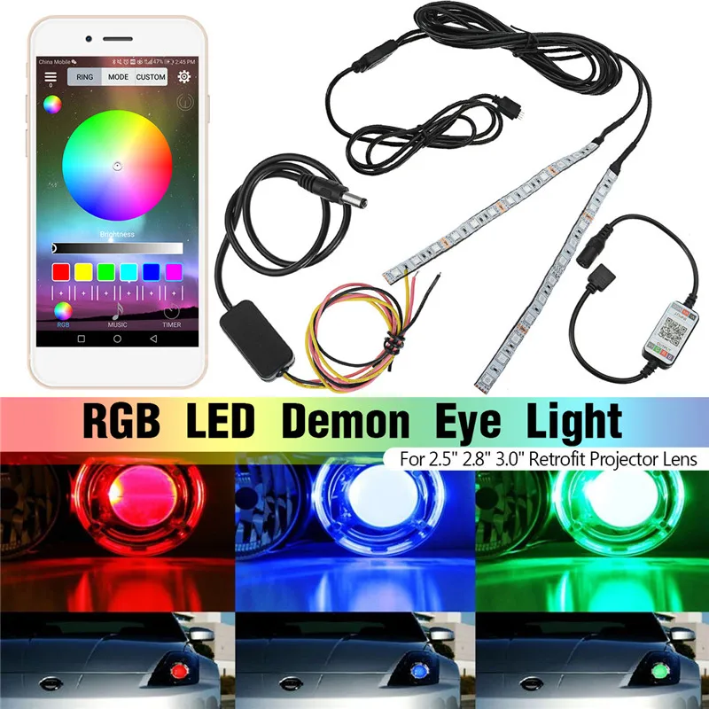 

Car light Decoration RGB Bluetooth APP Remote Control RGB LED Angel Eyes Lights Kit for Retrofit Projector Headlight Universal