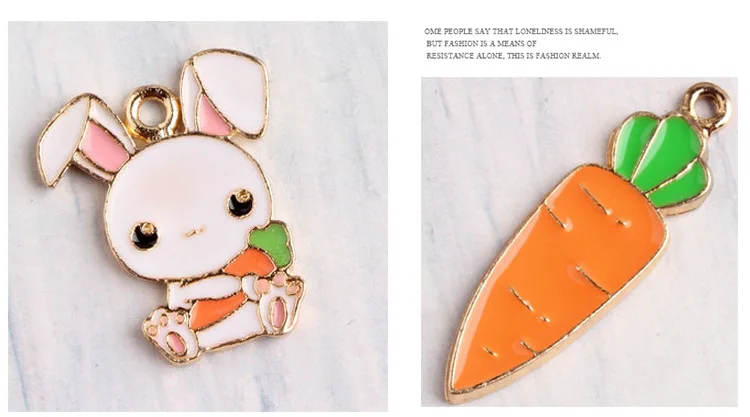 10 шт. модный эмаль кролик с морковкой подвески, металлические овощи фрукты Carota Подвески висят для сережек ювелирных изделий DIY