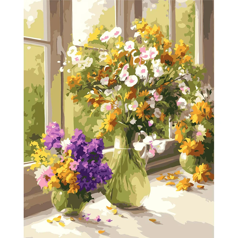 Christmas gift DIY hobby oil painting by numbers still life, flowers in