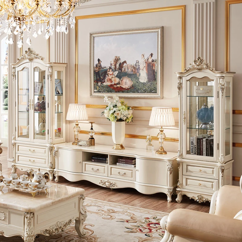 European style luxury TV Stand set White Living Room Furniture Solid Wood wine Cabinet European style luxury TV Stand set White Living Room Furniture Solid Wood wine Cabinet