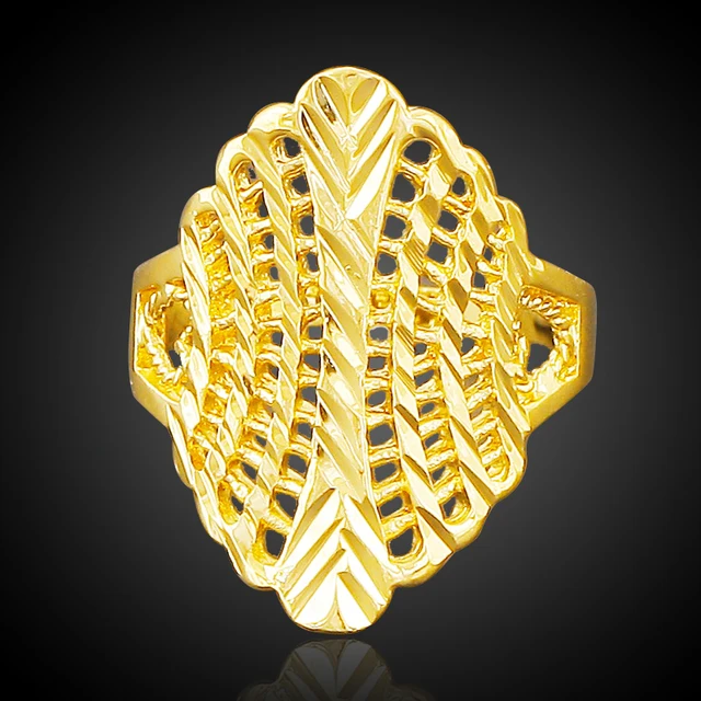 Women Party Hollow Leave Ring Jewelry Big Statement Bohemian Gold Color For Dubai Ring