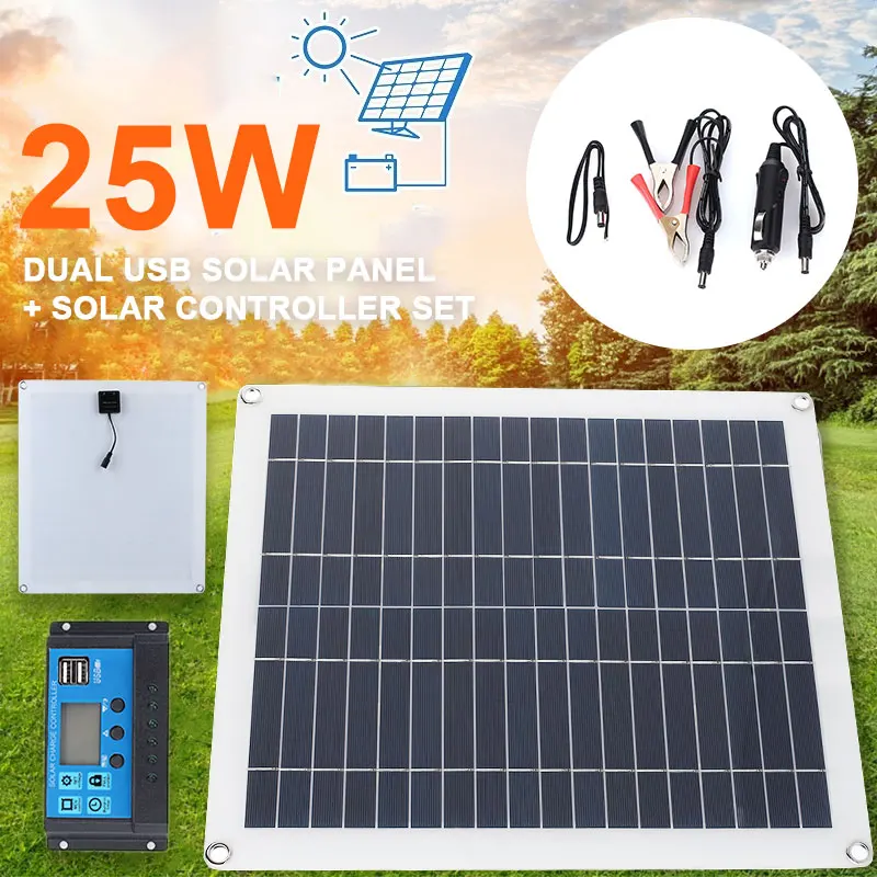 

Multifunctional DIY Solar Panel System Solar Panel Charger Solar Controller Inverters Solar Panel Kit 25W Dual USB