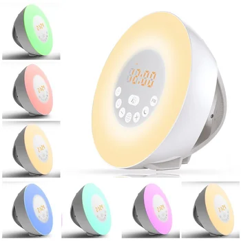 

Wake Up Alarm Clock Sunrise Luminous Digital Clock with FM Radio 7 Colors Changing Night Light Touch Control Snooze Table Clocks