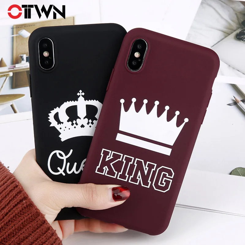 Ottwn Crown Чехол для пар для iPhone 11 11 Pro Max 6 6s 7 8 Plus X XR XS Max 5 5S SE письмо Король Королева чехол для телефона мягкий ТПУ чехол