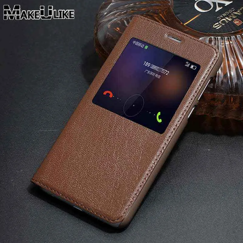 

MAKEULIKE Genuine Leather Case For Huawei Honor 8 Luxury Cover Window View Real Leather Coque For Huawei Honor 8 Flip Case