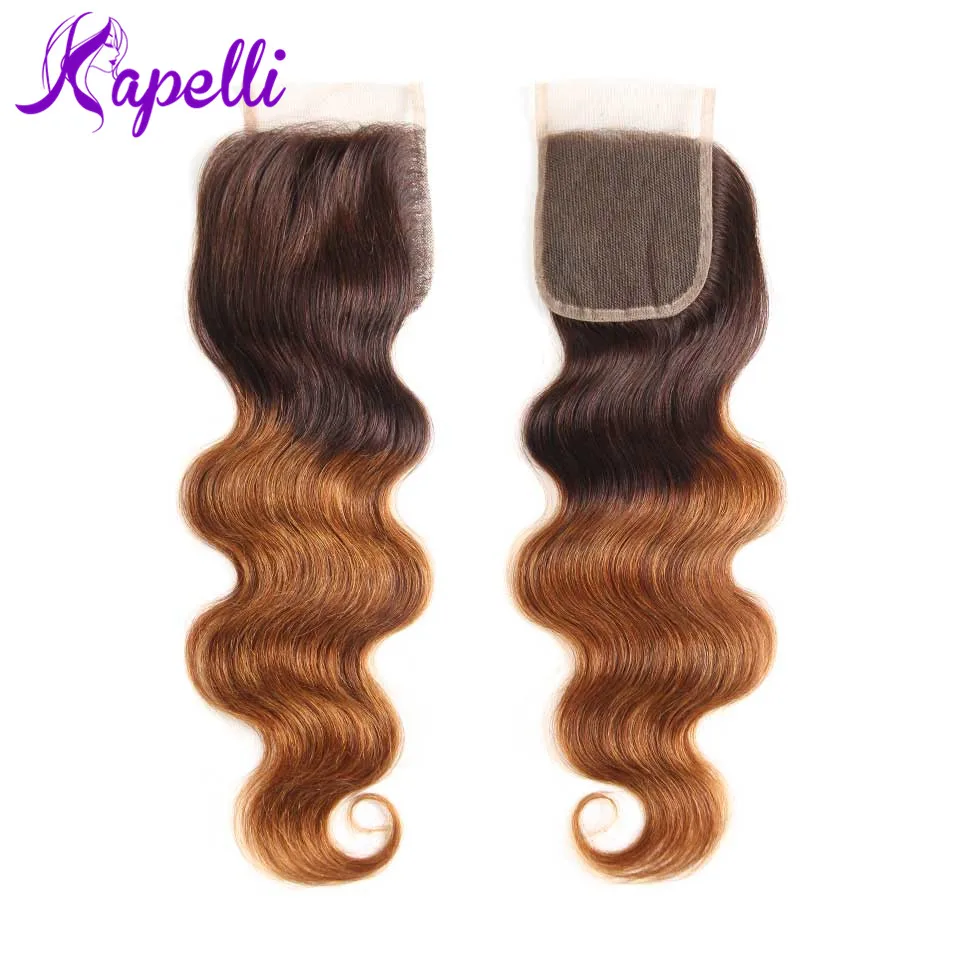 Pre-Colored Body Wave Peruvian Ombre Hair Lace Closure #1b430 Non-Remy Human Hair Bundles With 44 Lace Closure