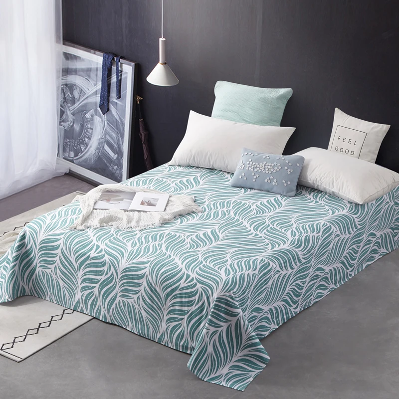 

1 piece Green Feather Pattern Summer Flat Sheet Xinjiang Long-staple Cotton Bed Sheet For Adults/Children Twin Queen King