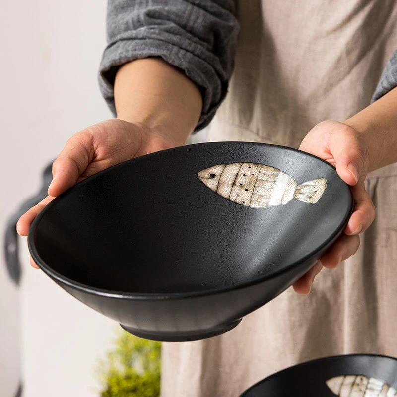 

Ceramic Soup Bowl Salad Oblique Mouth Bowl Restaurant Hot Pot Food Bowls Hand-printed Fruit Food Container Hosehold Dinnerware
