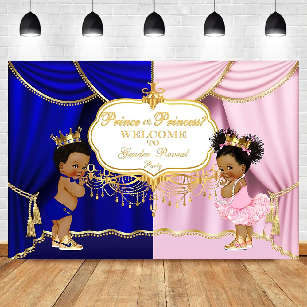 

Prince or Princess Gender Reveal Backdrop Royal Pink or Blue Curtain Photography Background Royal Gender Reveal Banner Backdrops