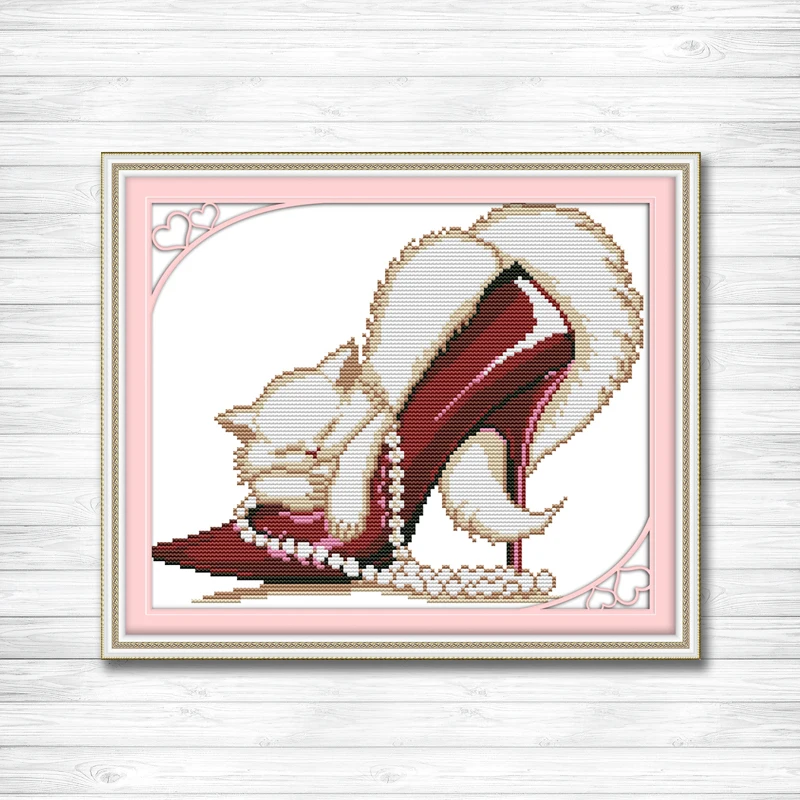 Fashion high heels and a cat counted print on canvas DMC 14CT 11CT Cross Stitch kits embroidery needlework Set Crafts Home Decor