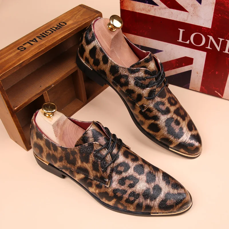 Мужская обувь; zapatos hombr; Осенняя кожаная обувь на платформе в британском стиле; Мужская качественная одежда обувь оксфорды с леопардовым принтом;