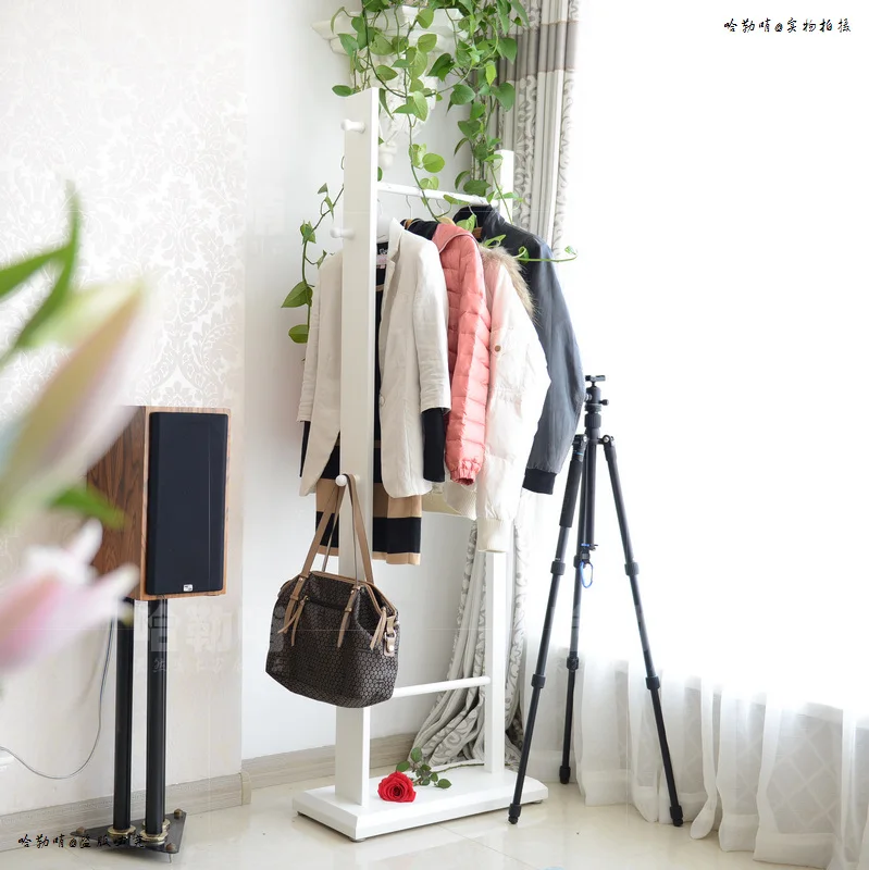 Nordic IKEA pure solid wood floor coat rack bedroom hangers indoor