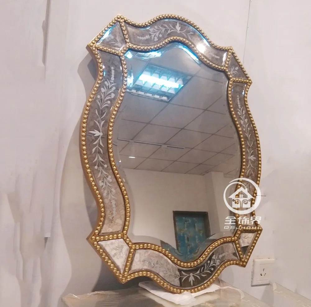 Антикварное готовое настенное стекло туалетное зеркало настенное декоративное зеркальное художественное консоль зеркало M-F2097