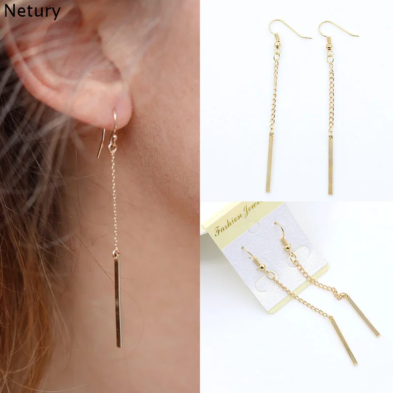 

New Women Europe style fashion dangle earrings simple long metal chain tassel earrings hiphop Night club wild Harajuku jewelry