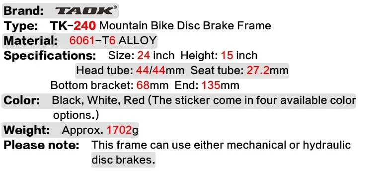 Excellent 24X15" aluminum alloy frame Ultra-light mountain bike frame MTB frame 0