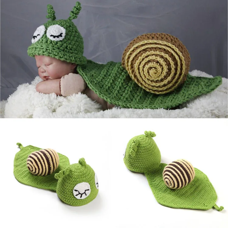 

2pcs Snail Cartoon Animal Cute Newborn Photography Props Baby Boy and Girls Hat Set Accessories 0-3 Months High Quality 2019