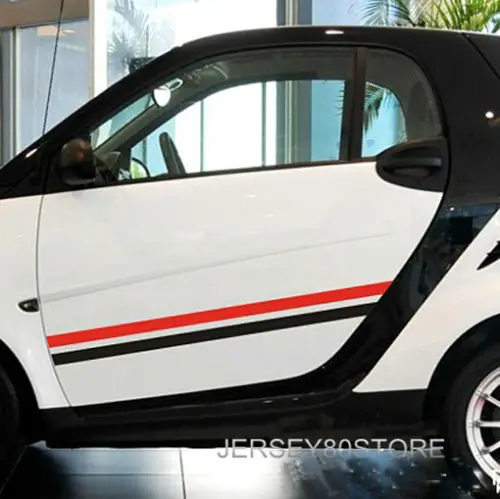 

2x 100cm black red striples Decal Sticker Car Vinyl no bkgrd fit for Smart