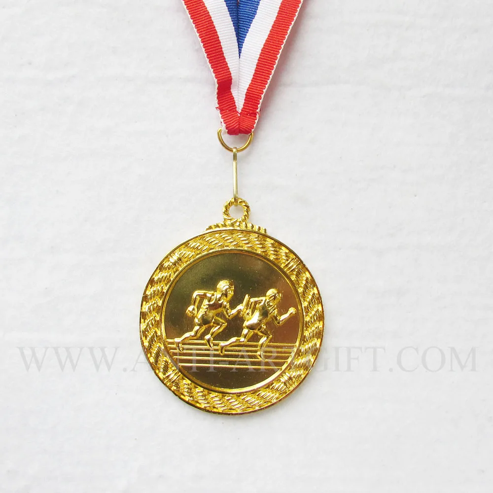 

Customized 2017 newest gold medals for sports award with red ribbon die struck enamel medals high quality No MOQ
