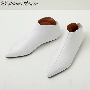 

EshtonShero Women's Flats Shoes Woman Cow Leather Flat Heels Pointed Toe Fashion Slip On Autumn Ladies Casual Shoes Size 3-12