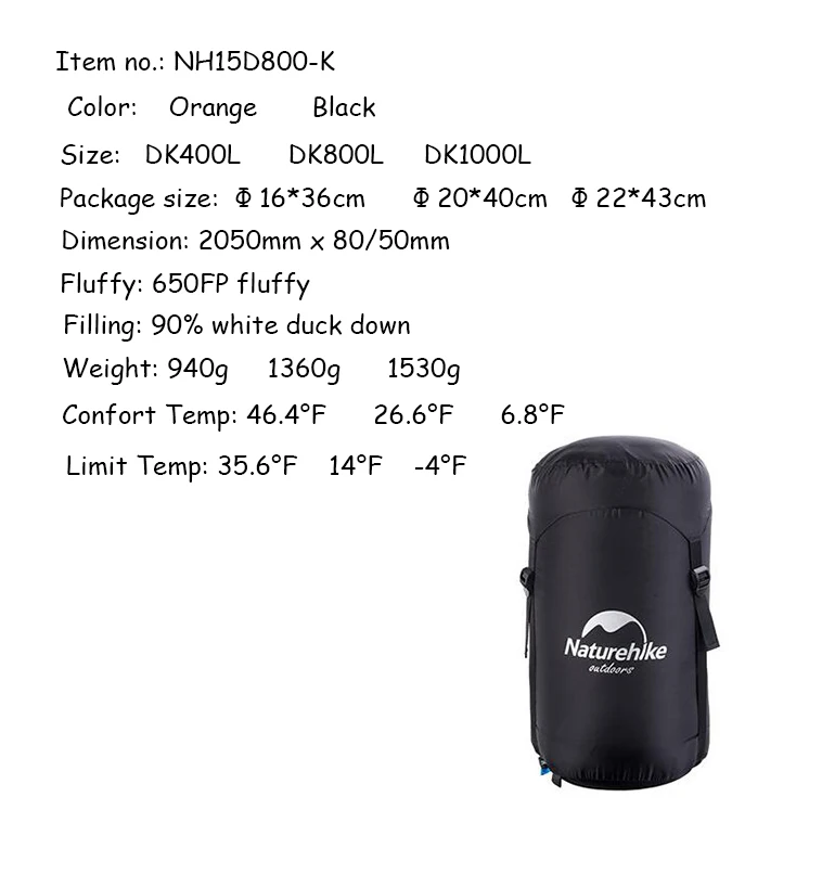 Saco de Dormir Múmia ao ar Naturehike Livre Super Leve Inverno Nh15d800 k 3 quente dormir cama-12 c 10.4