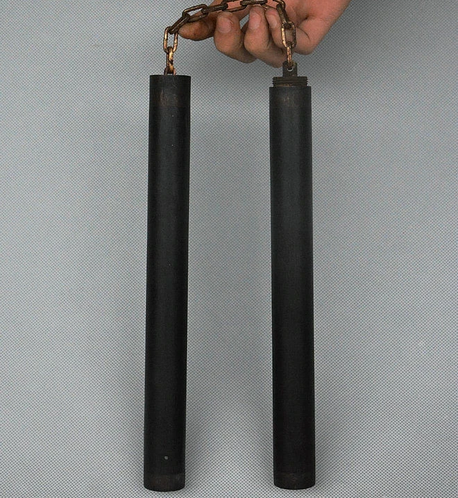 

Old Collect Folk China Kungfu Bronze nunchakus Martial Wood arts props weaponry