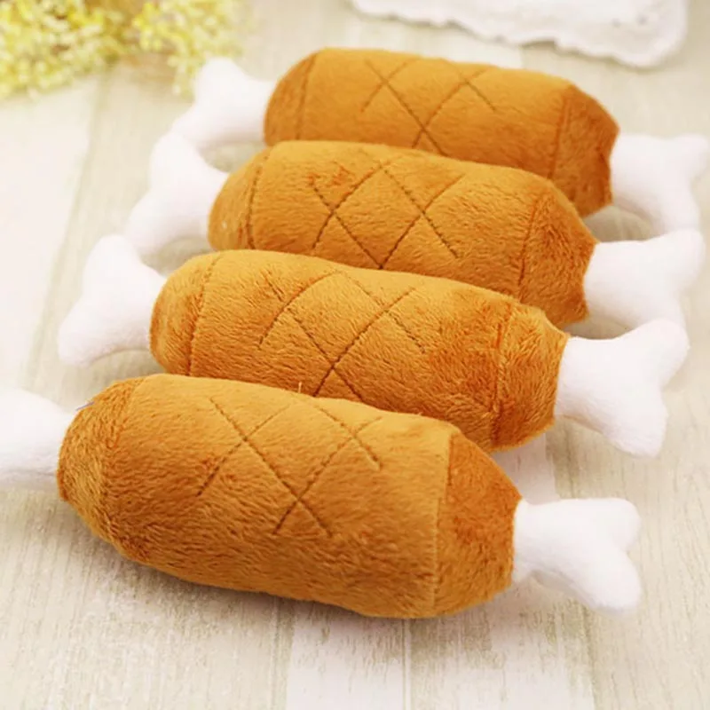 1Pc Pet Plush Chicken Leg Play Toys Dog Puppy Squeaker Sound Chew Treat Holder New