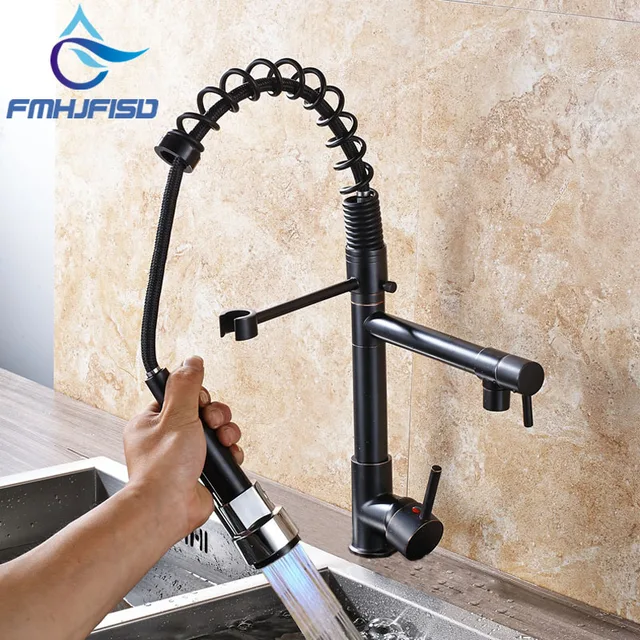 Best Price Modern Oil Rubbed Bronze Kitchen Faucet with Hot Cold Water Sink Mixer Tap Swivel LED Spout