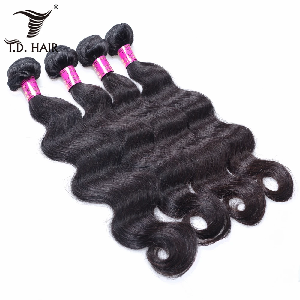Tdhair Малайзия объемная пучки волнистых волос 100% человеческих плетение 4 штук 10-30