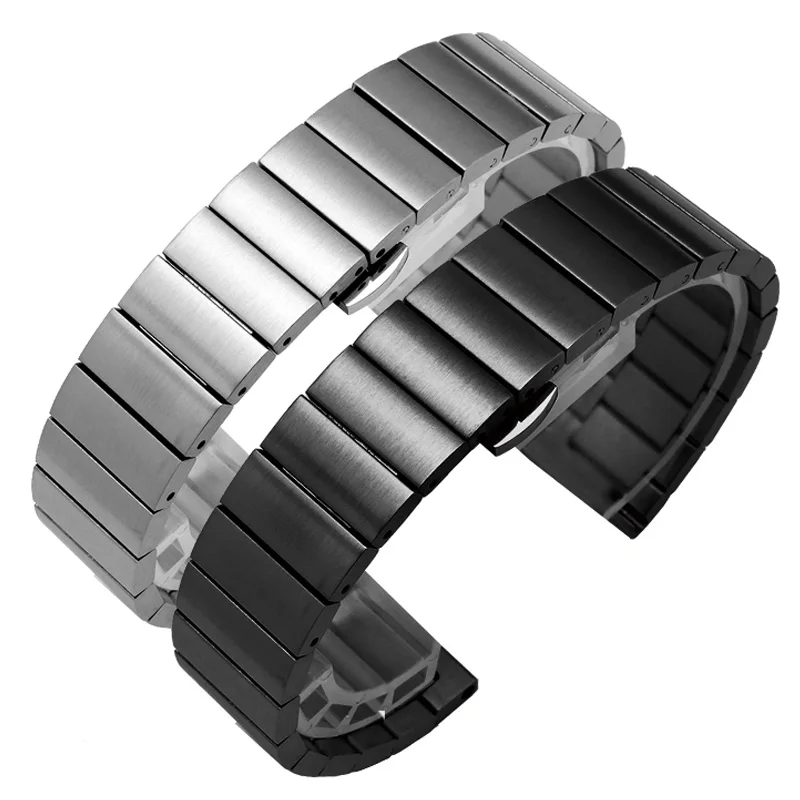 

Solid Stainless Steel Watch Band Bracelet 16mm 18mm 20mm 22mm 23mm Silver Black Brushed Metal Watchbands Strap Relogio Masculino