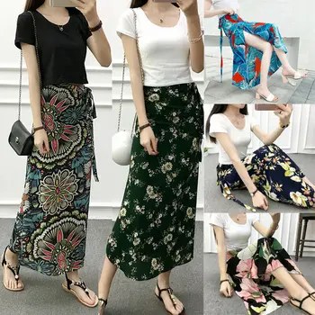 

Hirigin Women Sexy Boho Gypsy High Waist Skirt Summer Beach Split Wrap Sundress