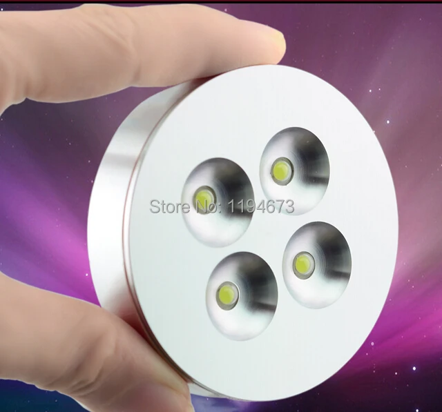 

Free Shipping 4x1w Warm White cool white led puck light for cabinet 4W LED spot light AC85-265V 5pcs/lot