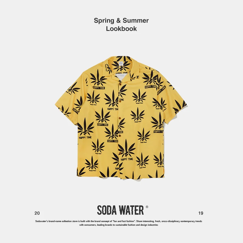 

SODA WATER Graphic Printed Funny Casual Shirt Hight Street Loose Fit Hawaiian Shirt Plants Print 2019 Couple Shirts 9214S
