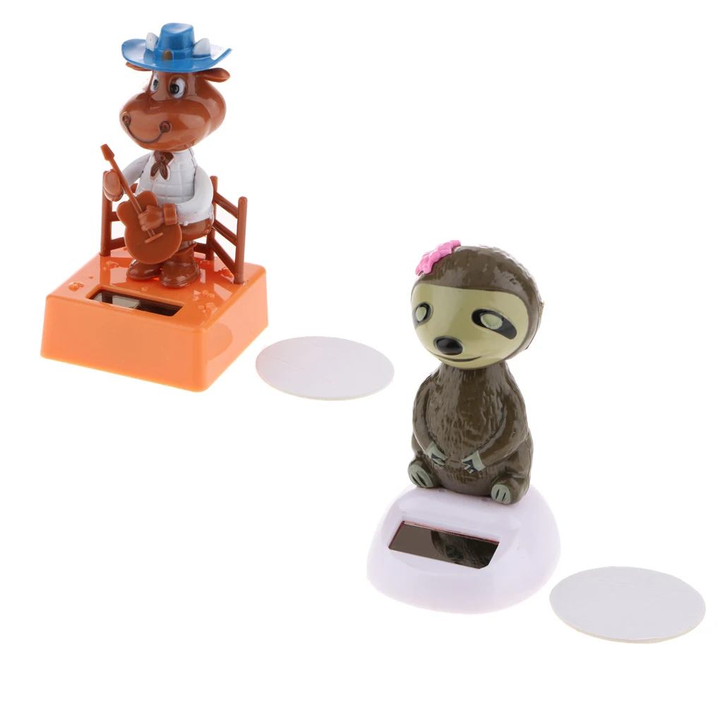 2pcs Novelty Solar Powered Animal Figure Toy Birthday Thanksgiving Christmas Gift Sloth + Ox