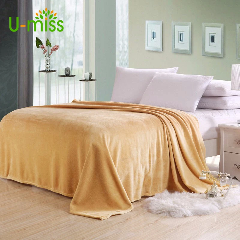 

U-Miss Sofa Bedding Throw Blankets Solid Double Travel Flannel Plush China Sofa Blanket On The Bed 11 Colors Home Textile