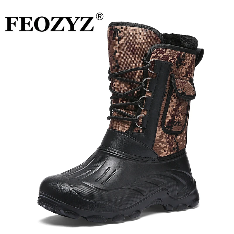 

FEOZYZ Winter Waterproof Outdoor Shoes Men Removable Fur Lining Hiking Shoes Thermal Tactical Boots Hunting Fishing Shoes