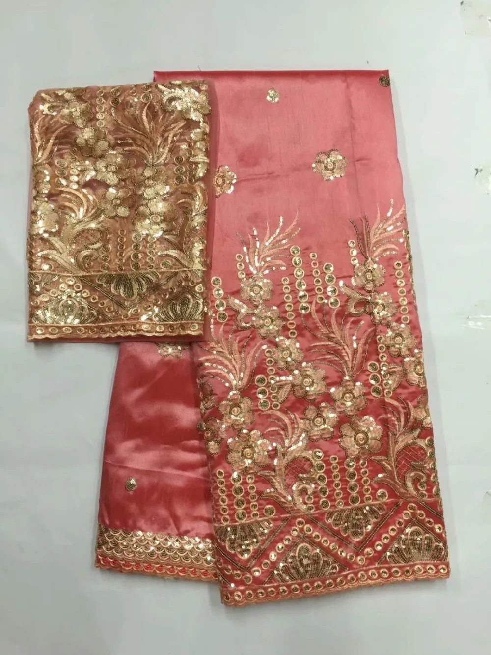 

African George Fabric High Quality Indian Raw Silk George Wrappers Hot Nigerian Lace Fabrics Set with Blouse for Wedding