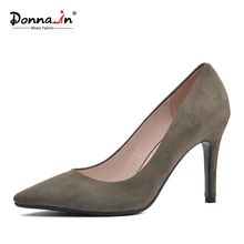 Donna-in 2017 New Style High heels pumps Natural suede leather Sexy Pointed Toe Office Singles Heeled woman Shoes