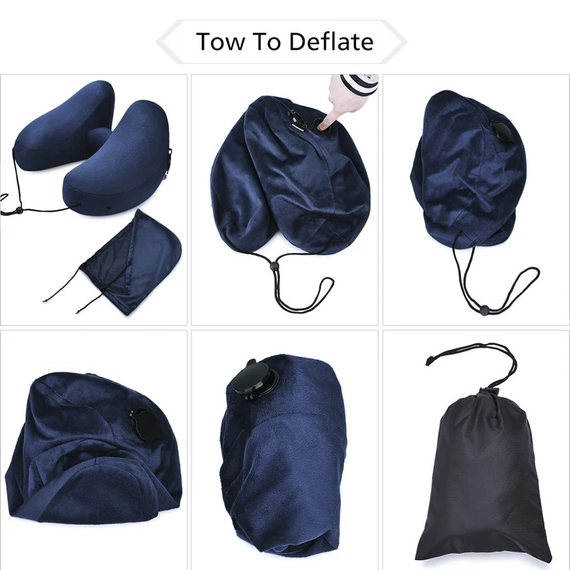 L047- Inflatable Travel Pillow Set for Airplanes Multifunction Traveling Neck Pillow Set with Hood for Women Men Kids (8)