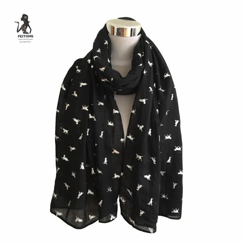 Женские шарфы Bali; шарф из пряжи для женщин Мода г., с принтом "Собака", сатин-шелк квадратный шарф, платок шаль cachecol feminino# YL - Цвет: Black